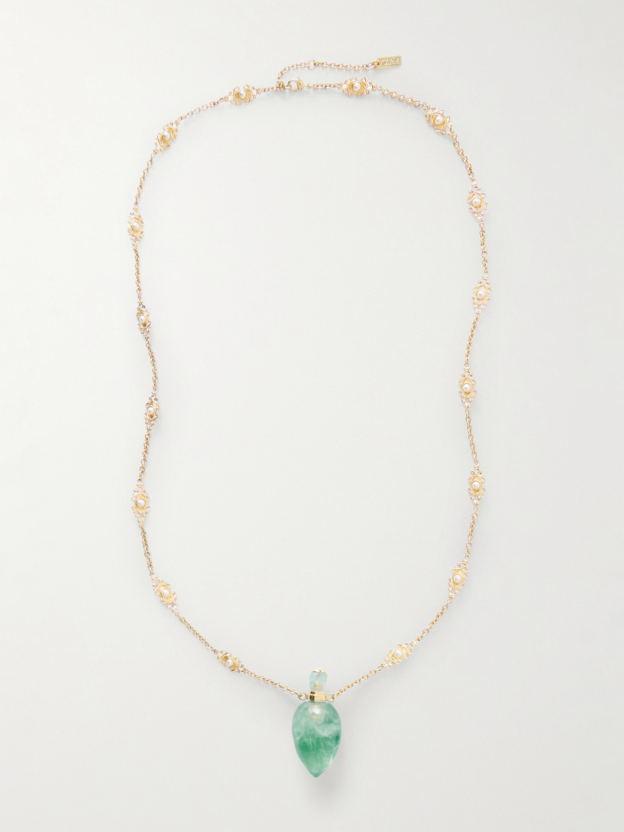 Chloé Gold-tone, Fluorite And Resin Necklace In Green