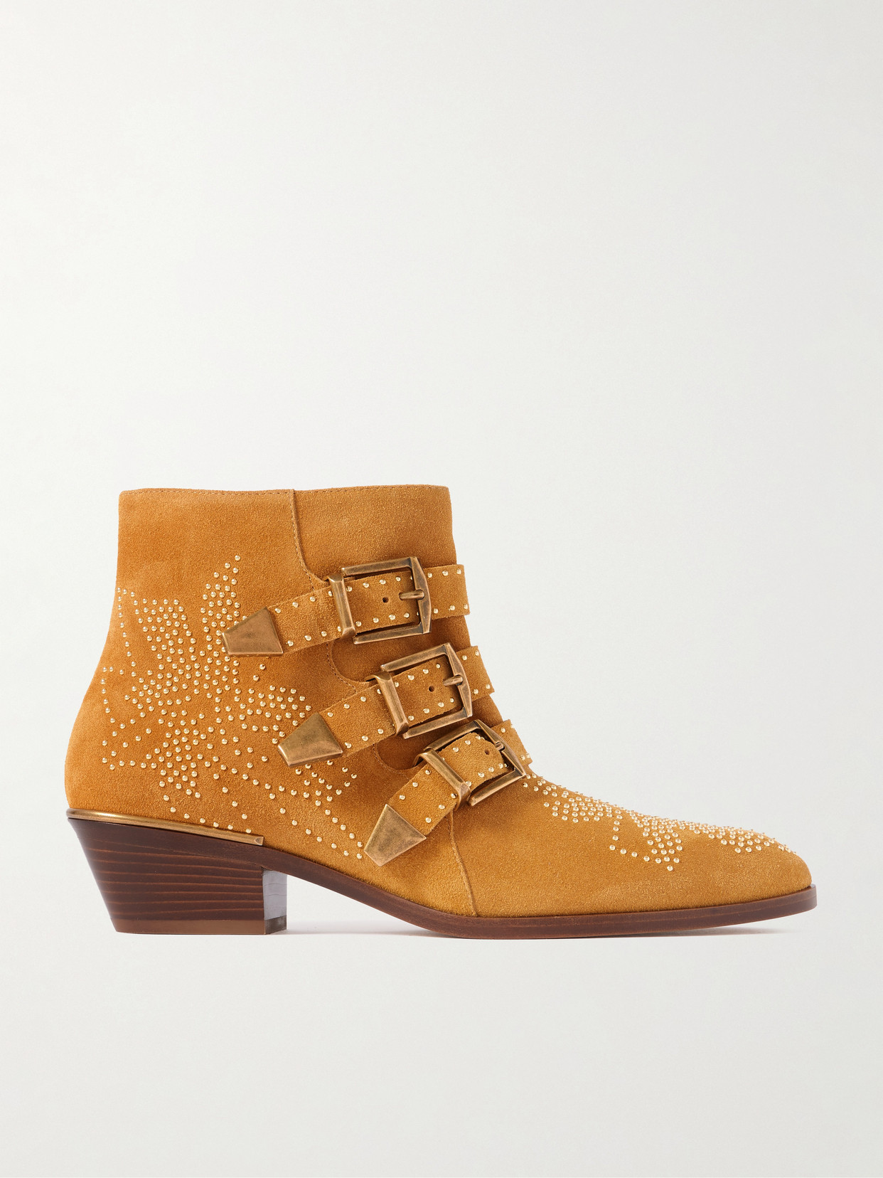 Chloé Susan Buckled Studded Suede Ankle Boots In Brown