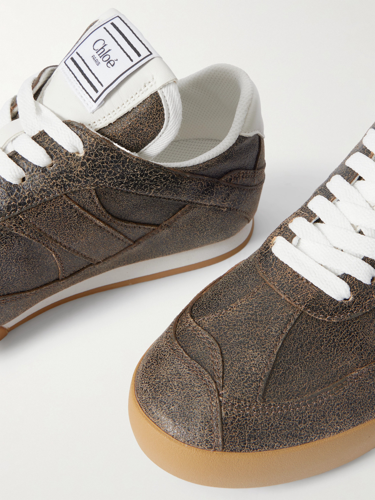 Chloé - Kick Crinkled-Leather Sneakers