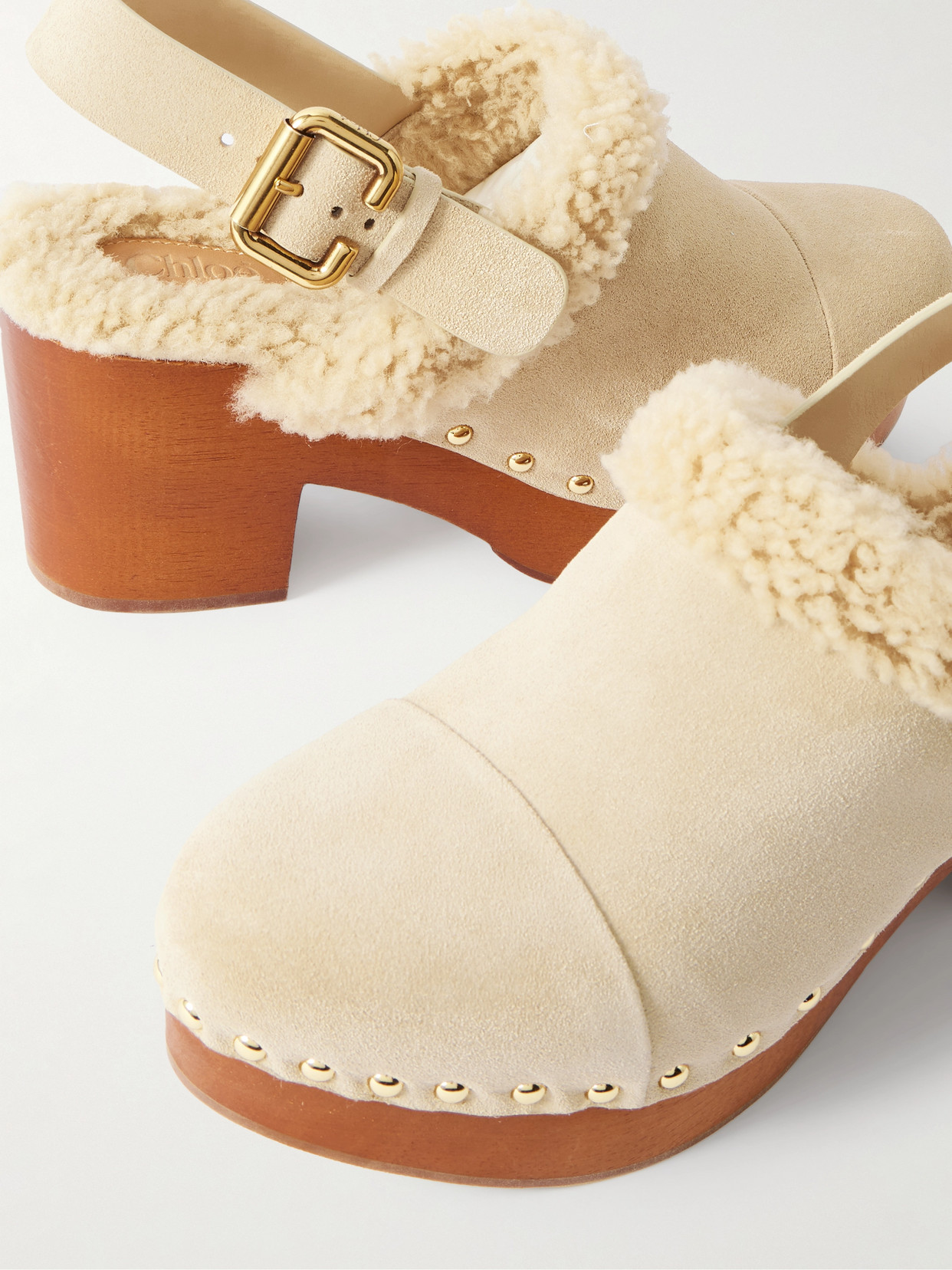 Chloé - Jeanette Shearling-Trimmed Slingback