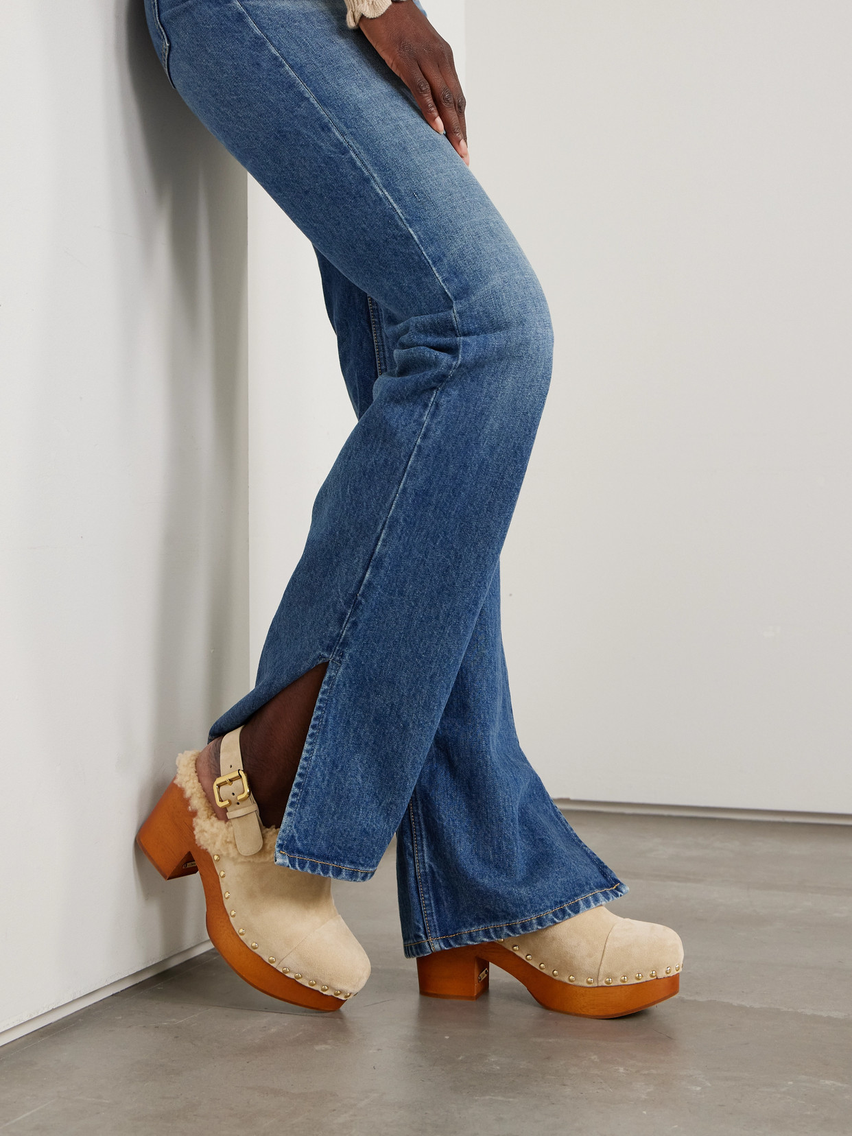 Chloé - Jeanette Shearling-Trimmed Slingback