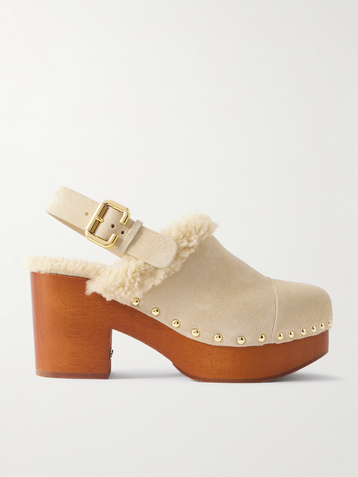 Chloé Jeanette Shearling-trimmed Suede Slingback Platform Clogs In Multi