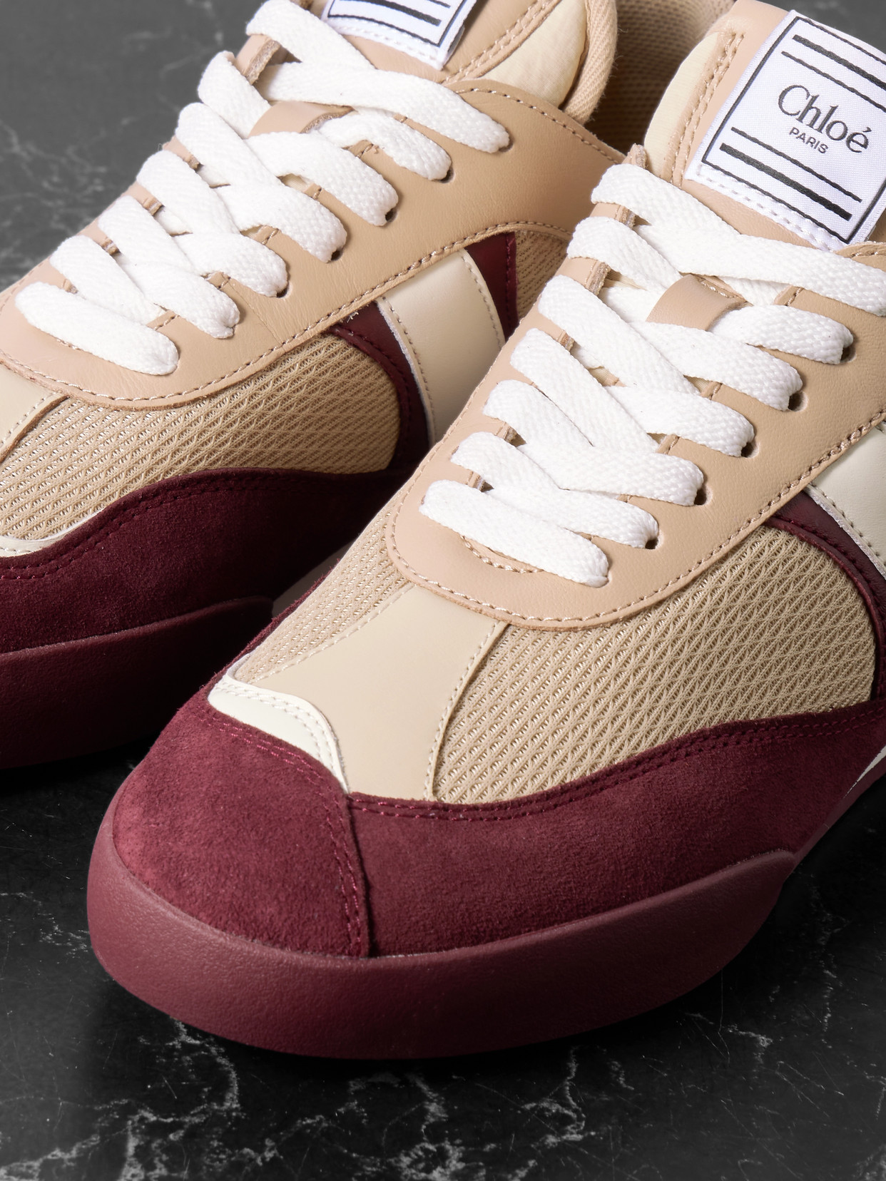 Chloé Kick Mixed Leather Retro Low-top Sneakers In Blue