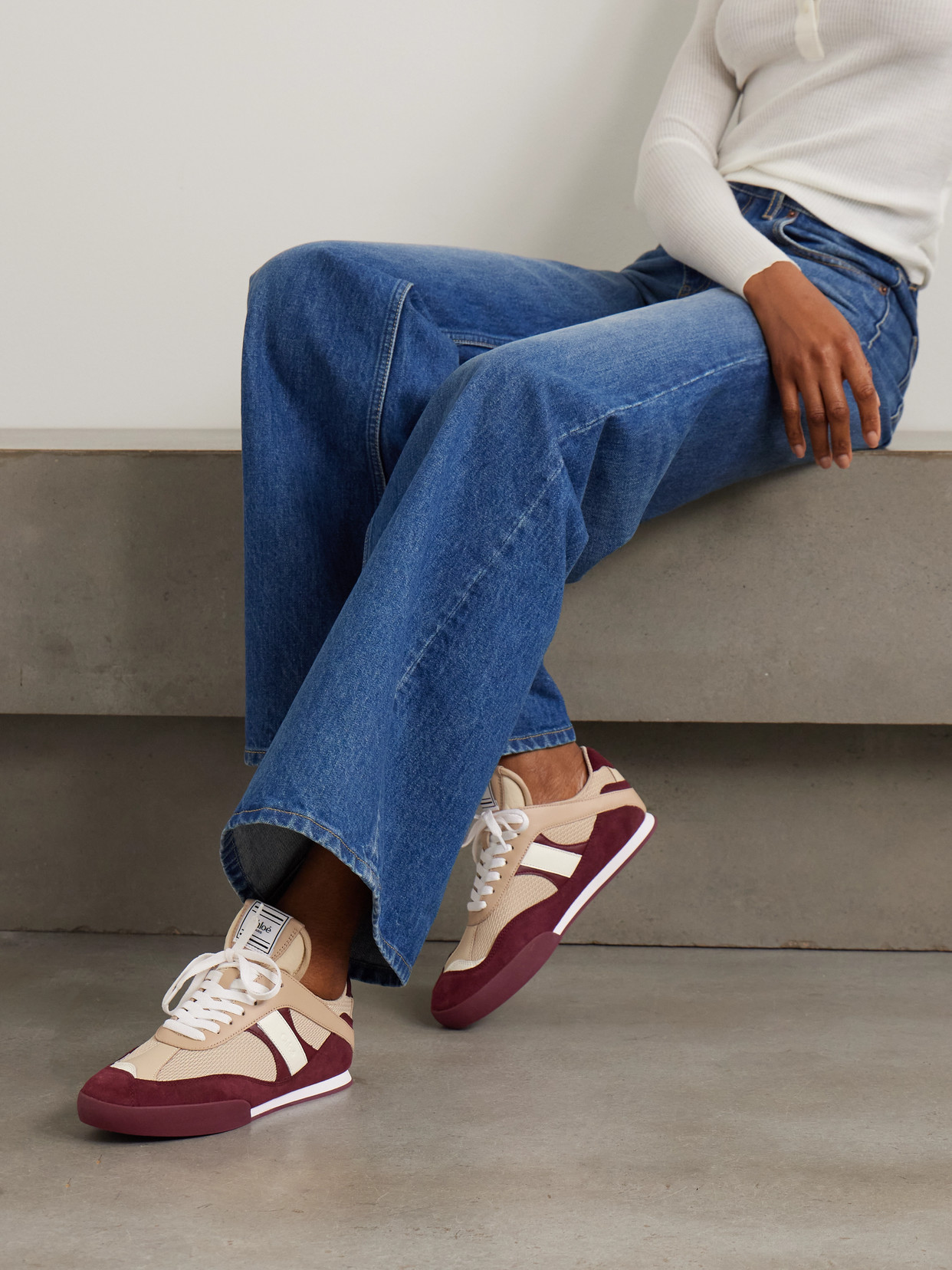 Chloé Kick Mixed Leather Retro Low-top Sneakers In Blue