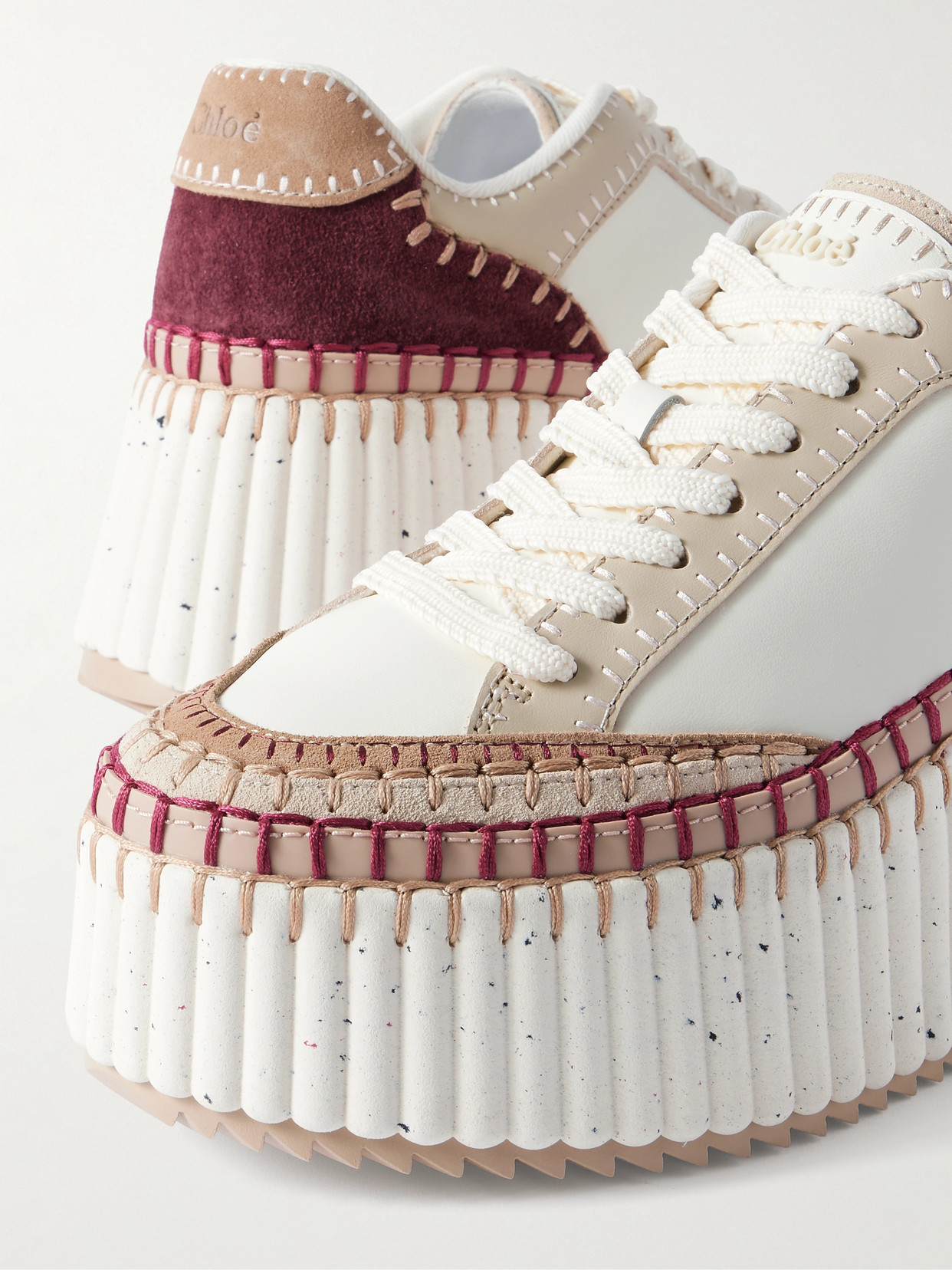 Chloé Nama Suede-trimmed Leather Platform Sneakers In Neutral