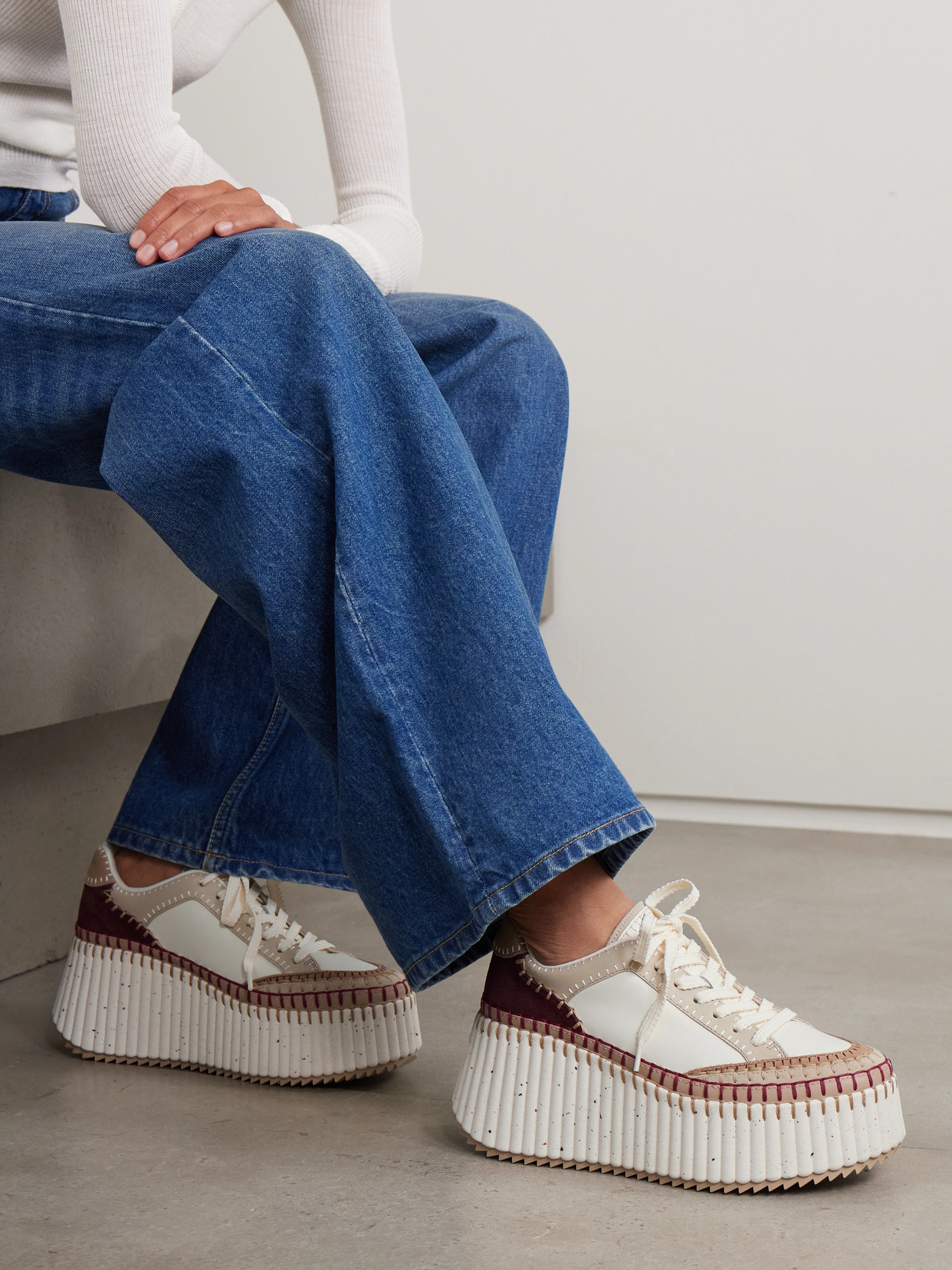 Chloé Nama Suede-trimmed Leather Platform Sneakers In Neutral
