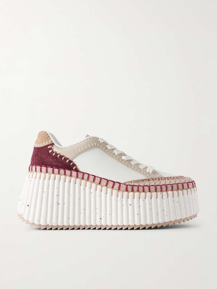 Chloé Nama Suede-trimmed Leather Platform Sneakers
