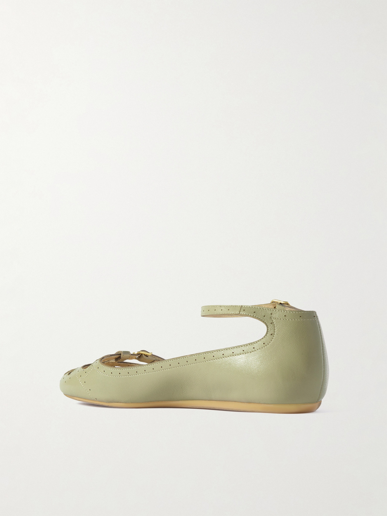Chloé Misty Laser-cut Leather Ballet Flats In Green