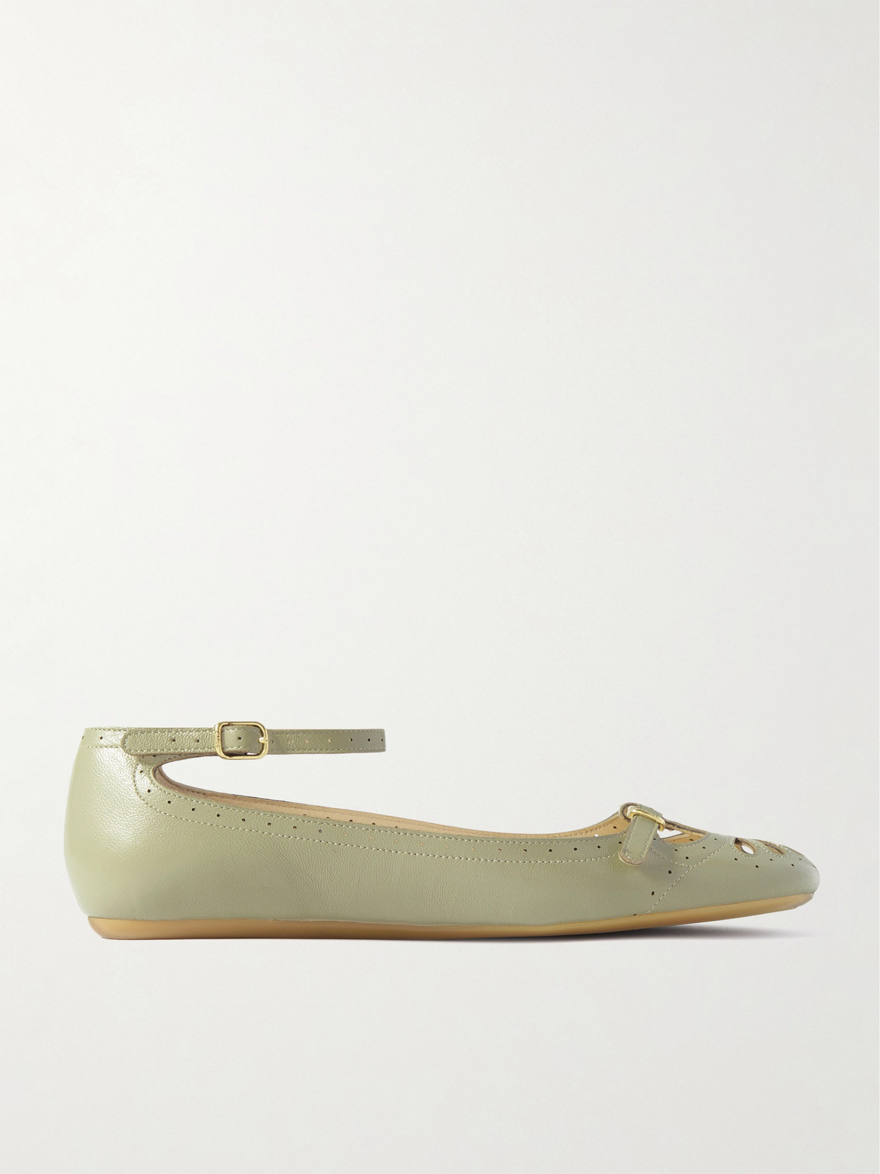 Chloé Misty Laser-cut Leather Ballet Flats In Green