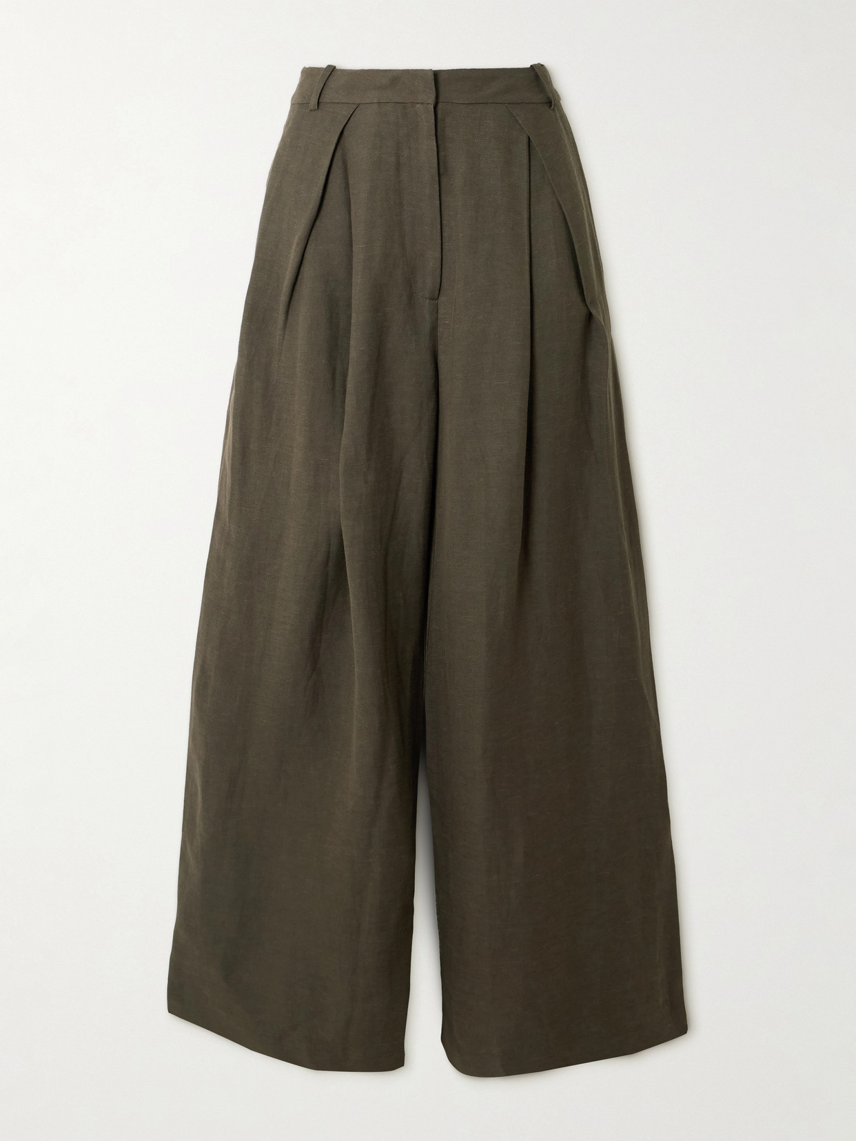 Faithfull Astrid Pleated Woven Wide-leg Pants In Green