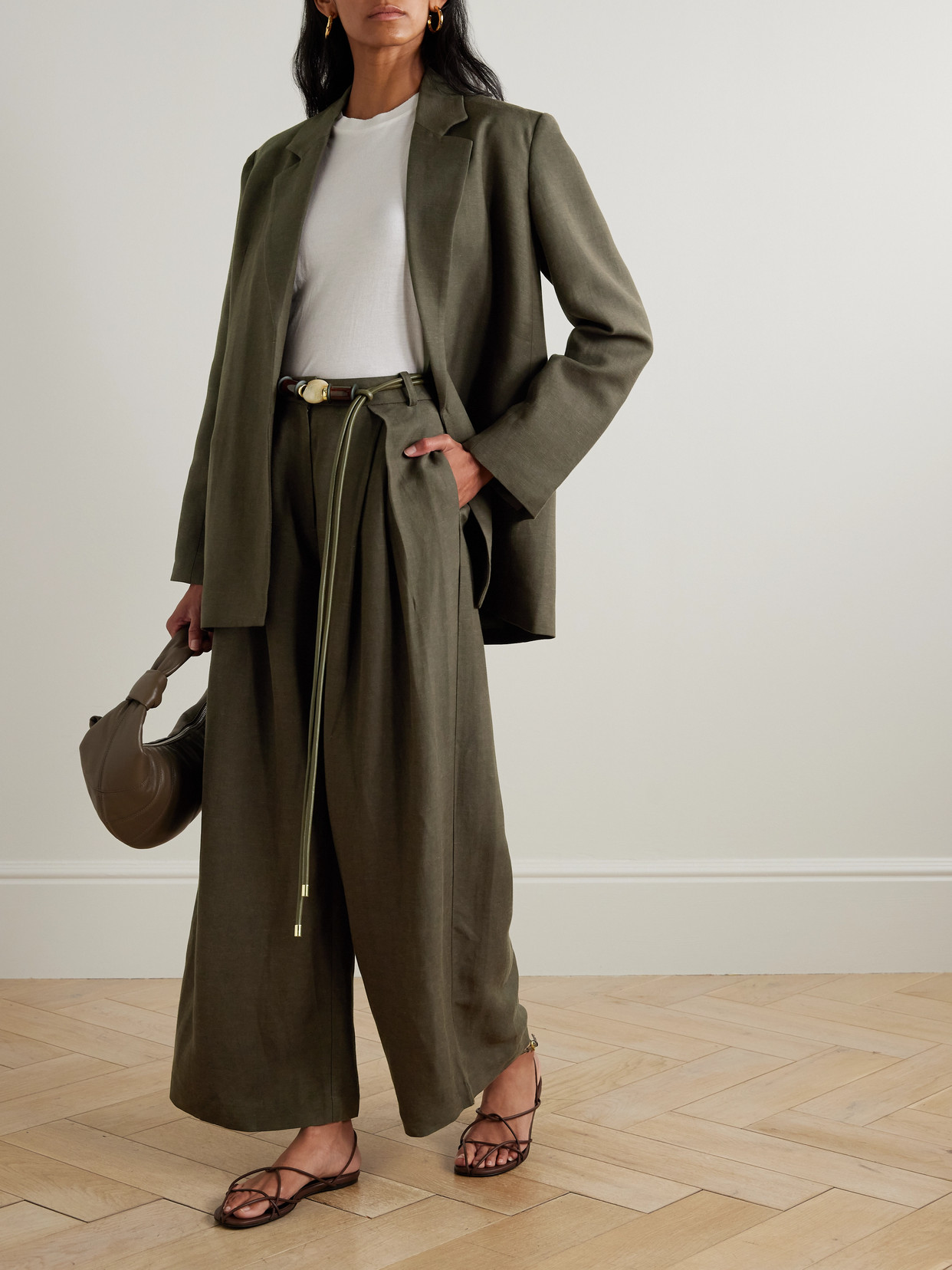 Faithfull Astrid Pleated Woven Wide-leg Pants In Green