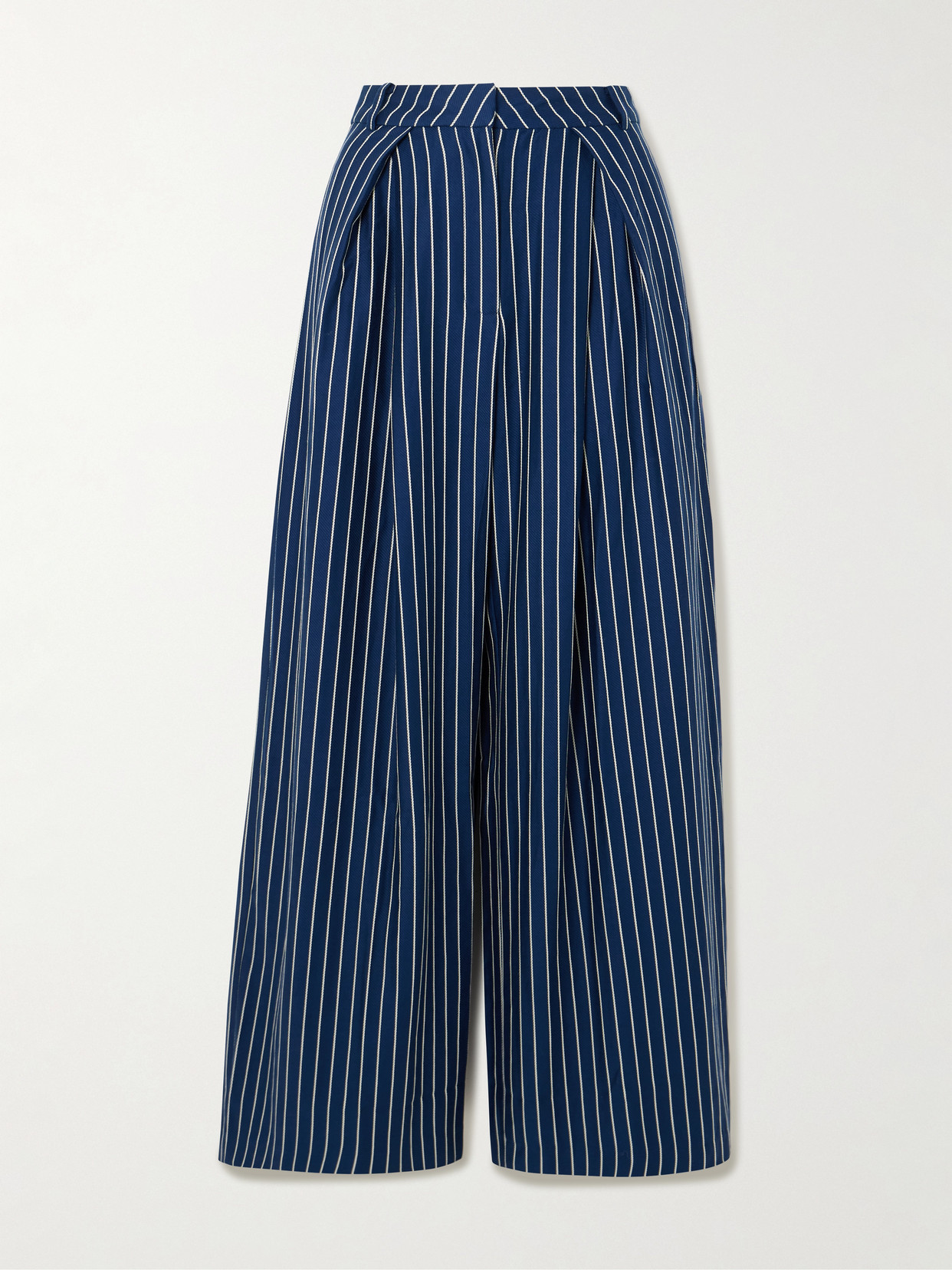 Faithfull Lalia Pleated Striped Cotton-blend Twill Wide-leg Pants In Blue