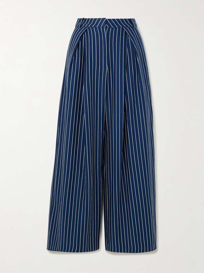 Faithfull Lalia Pleated Striped Cotton-blend Twill Wide-leg Pants