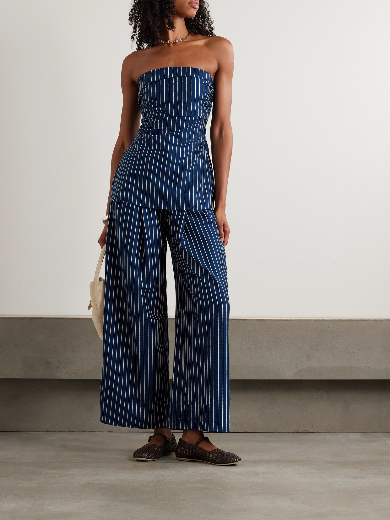 Faithfull Britta Striped Gathered Cotton-twill Top In Blue