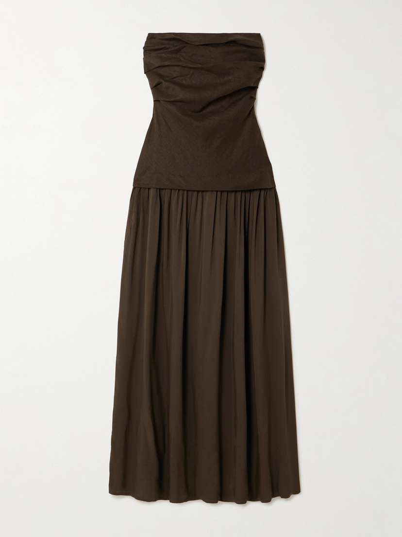 Faithfull Hedy Strapless Gathered Linen And Voile Maxi Dress
