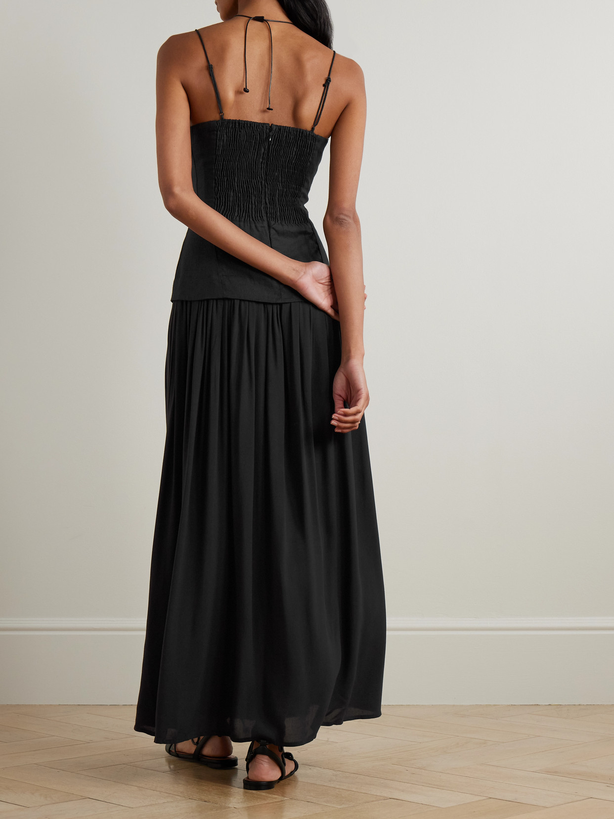Faithfull Lenise Linen And Woven Maxi Dress In Black