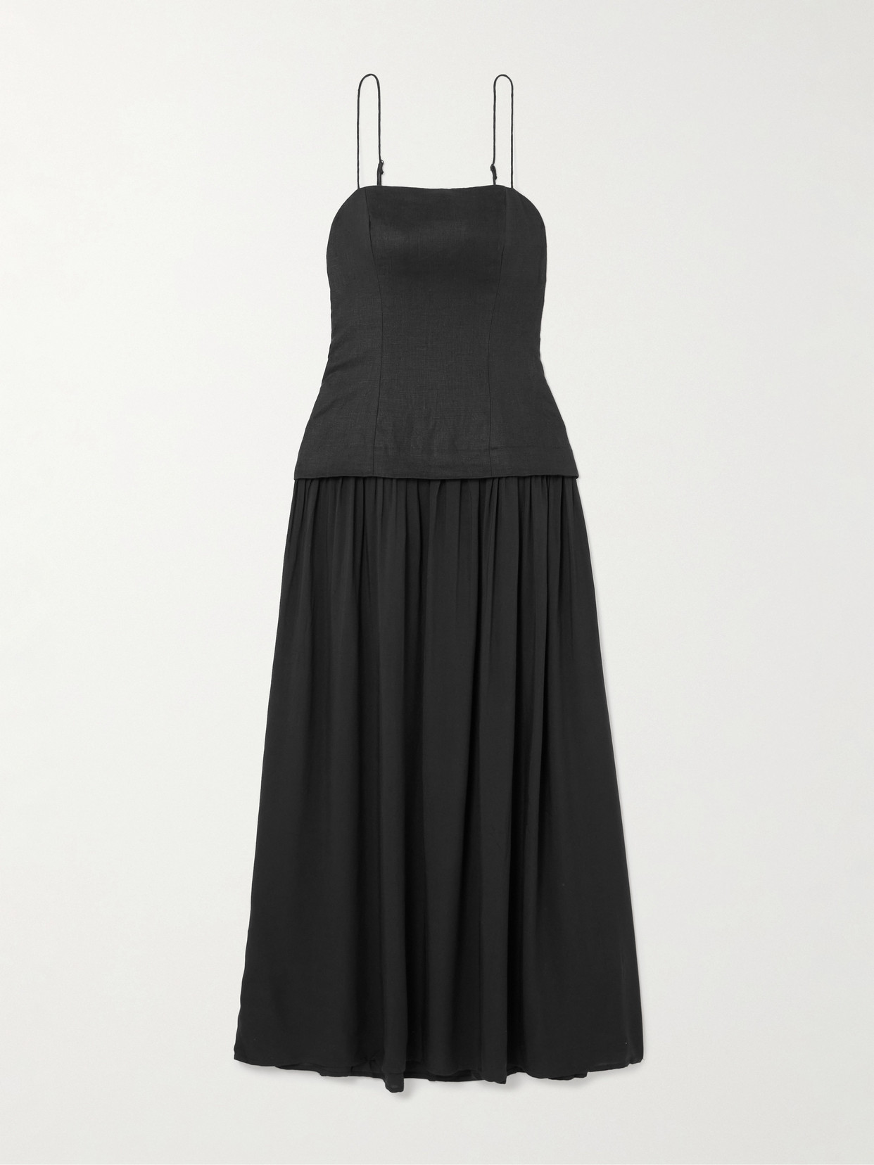 Faithfull Lenise Linen And Woven Maxi Dress In Black