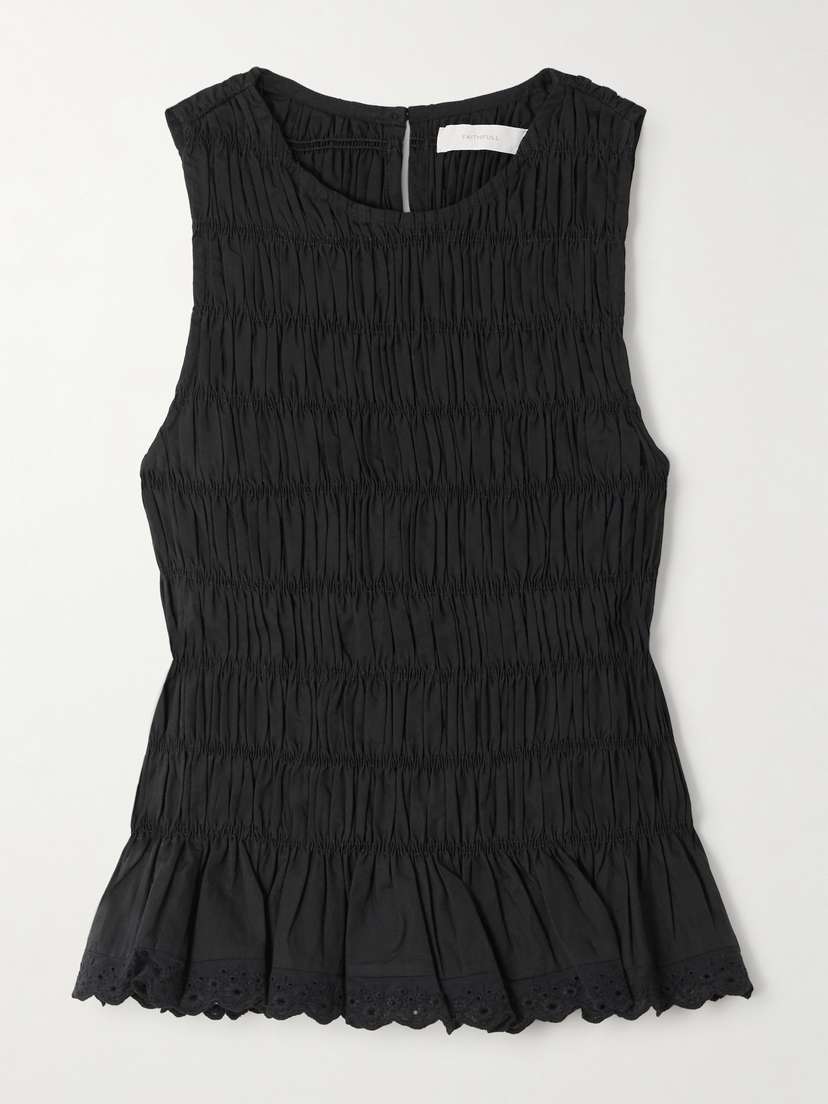 Faithfull Thea Shirred Broderie Anglaise-trimmed Cotton Top
