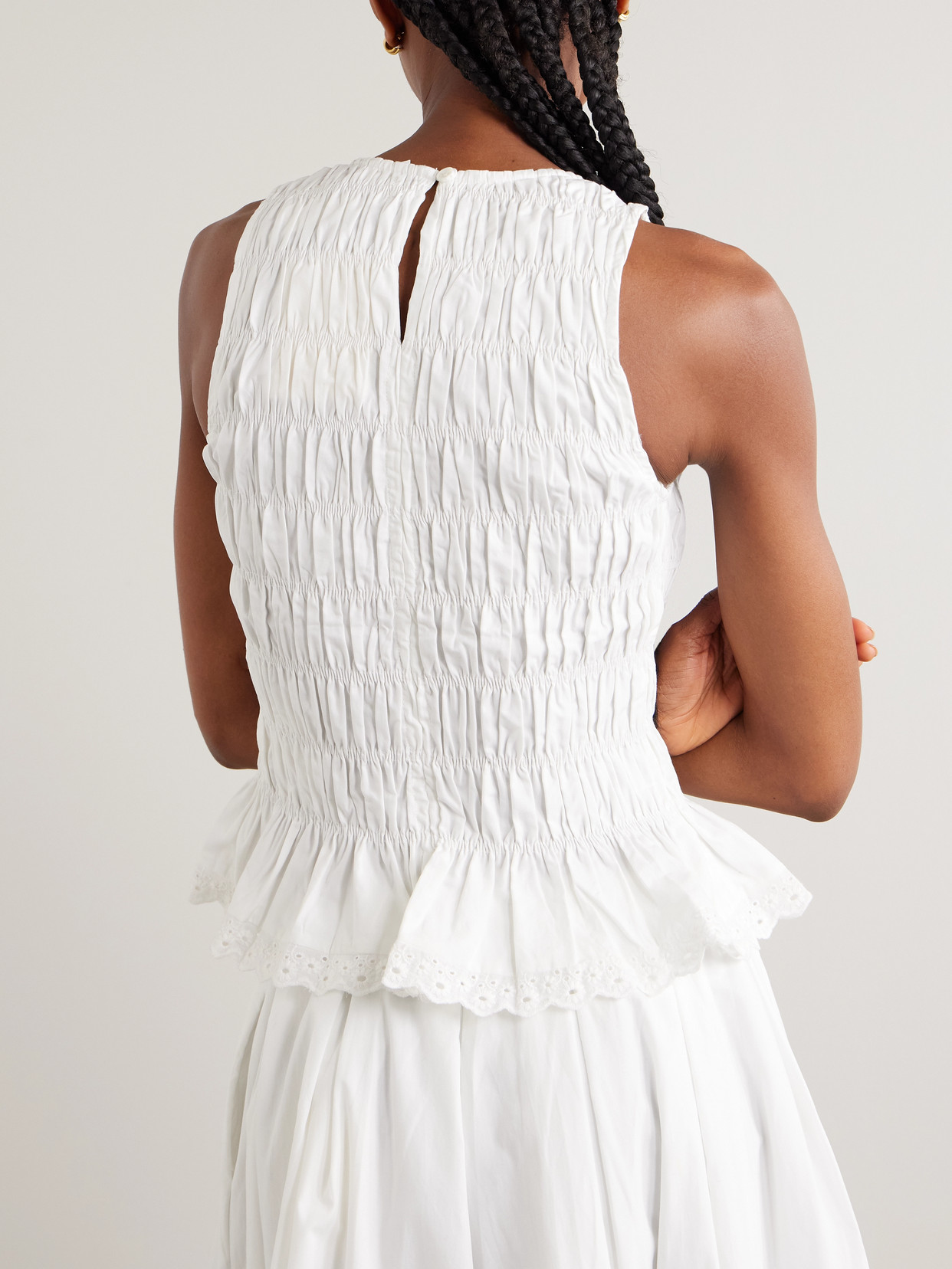 Faithfull Thea Shirred Broderie Anglaise-trimmed Cotton Top In White