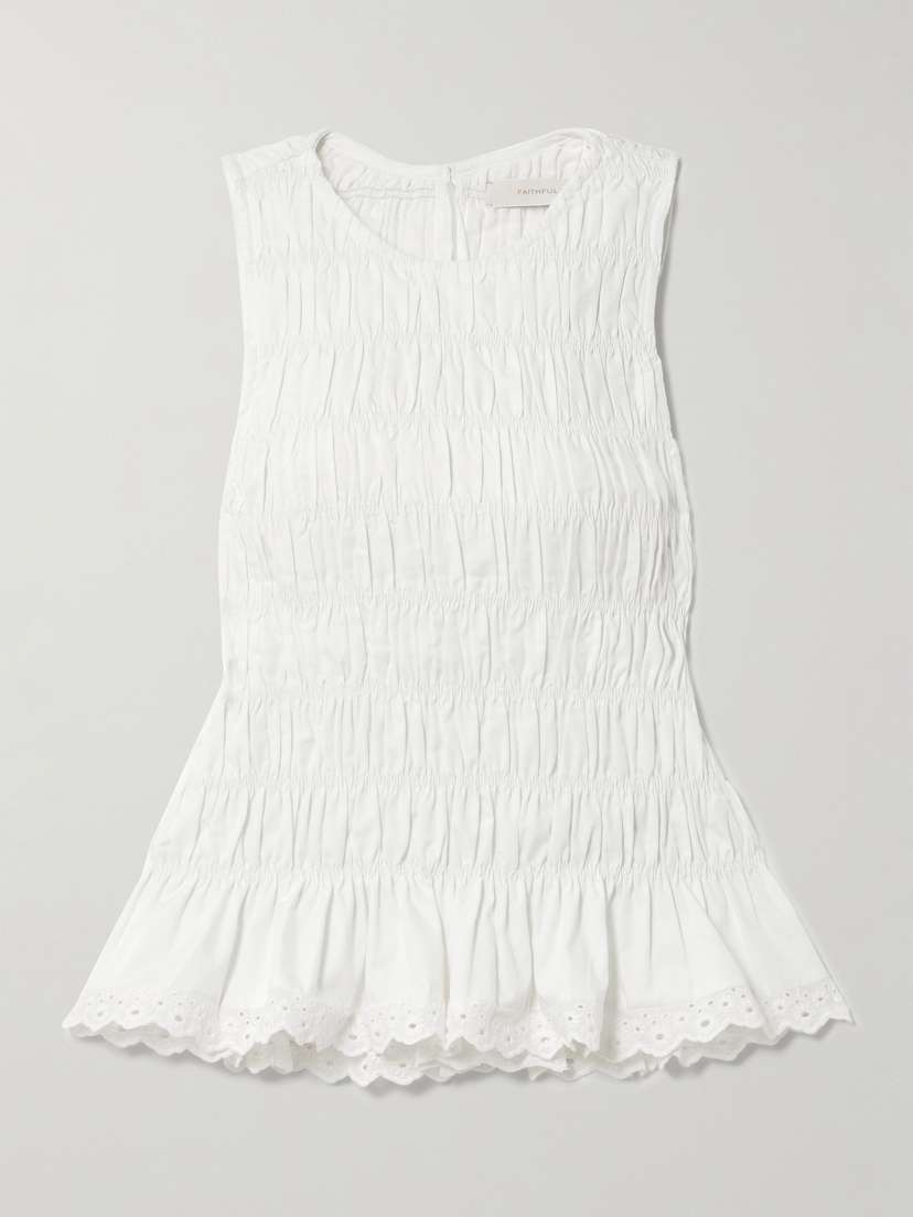 Faithfull Thea Shirred Broderie Anglaise-trimmed Cotton Top