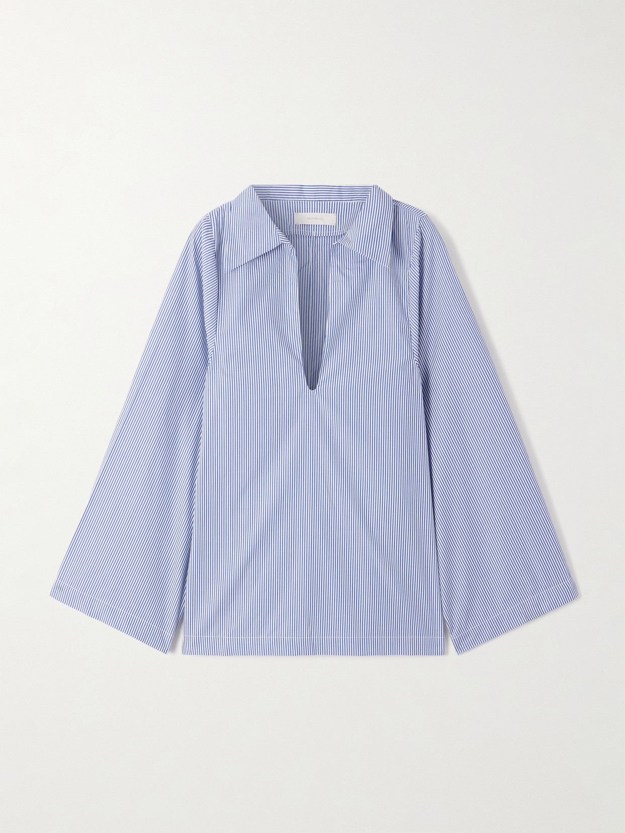 Faithfull Gaia Striped Organic Cotton-poplin Blouse In Blue