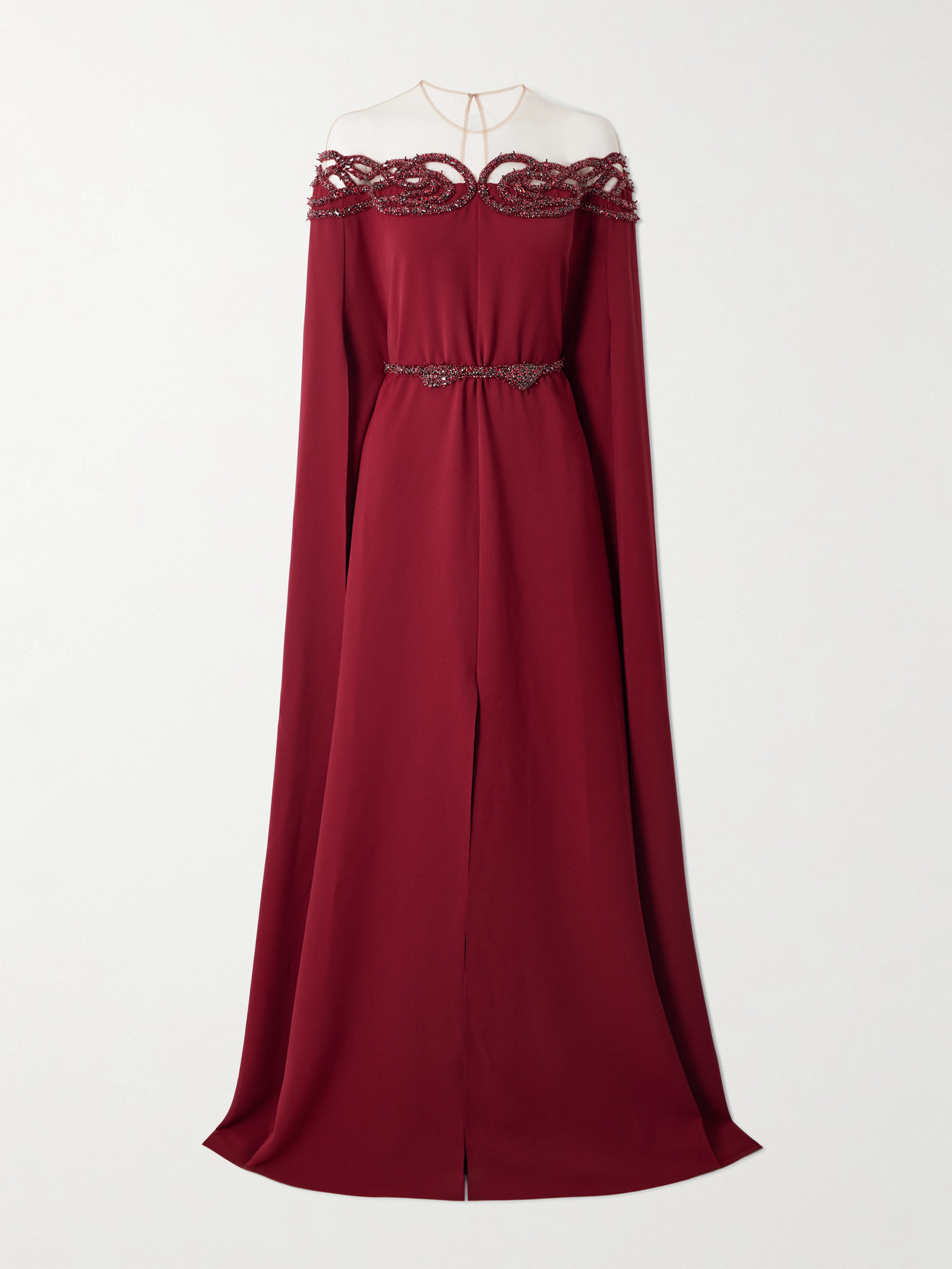 Zuhair Murad Cape-effect Embellished Cady Gown In Burgundy