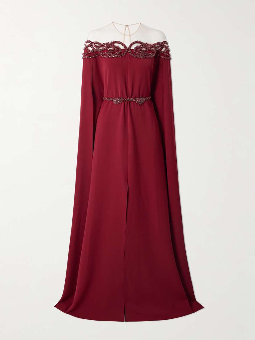 Zuhair Murad Cape-effect Embellished Cady Gown