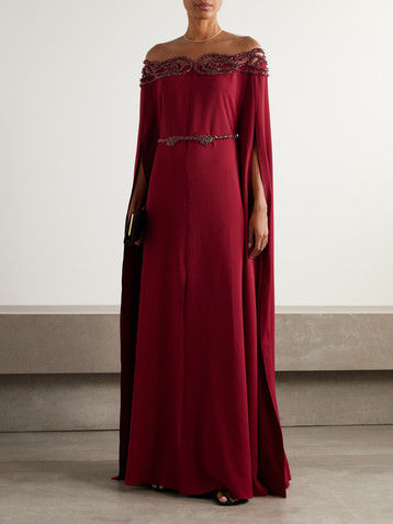 Zuhair Murad Cape-effect embellished cady gown