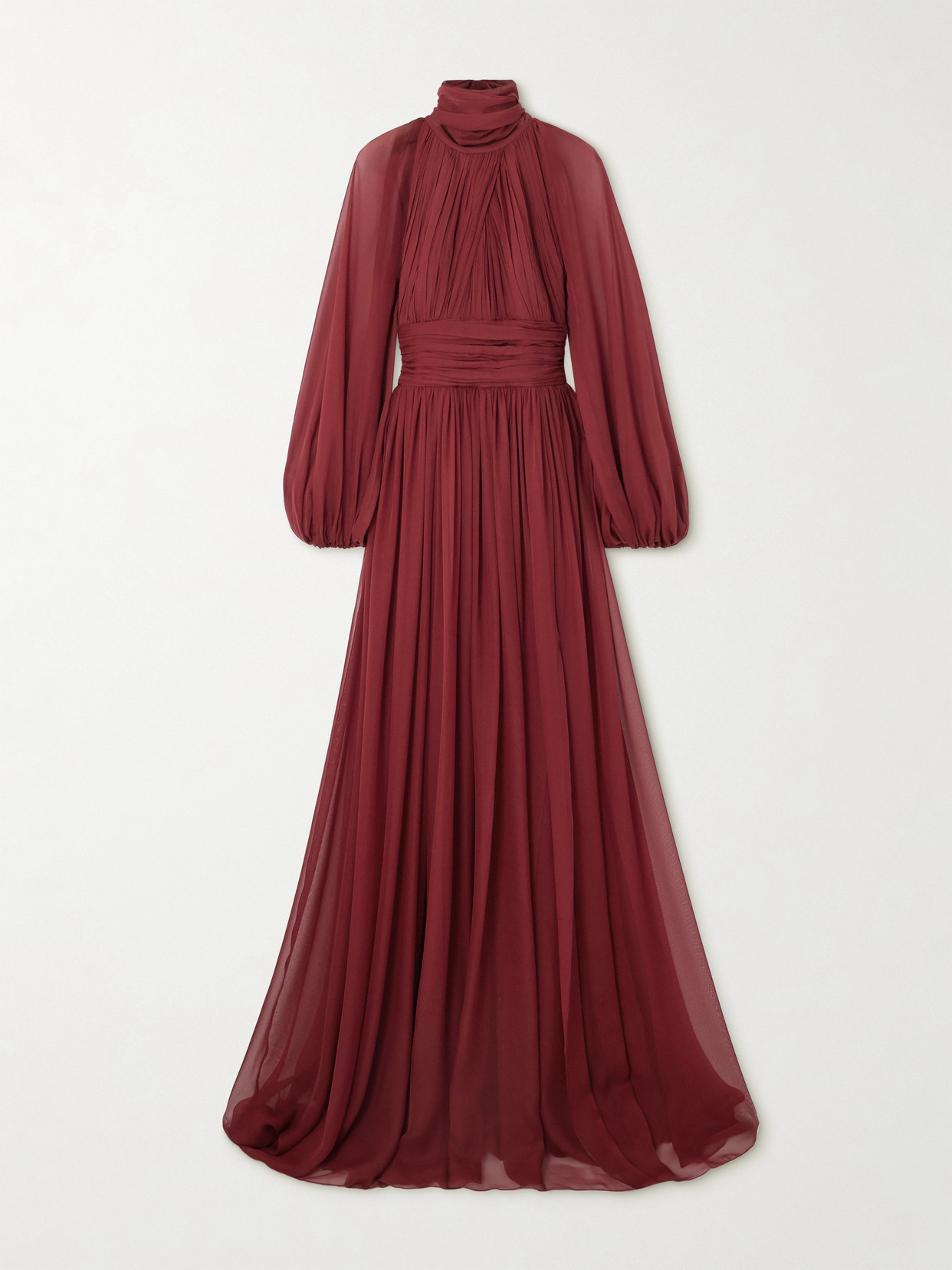 Zuhair Murad Pleated Silk-chiffon Turtleneck Gown In Burgundy