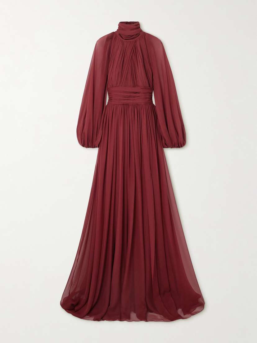 Zuhair Murad Pleated Silk-chiffon Turtleneck Gown