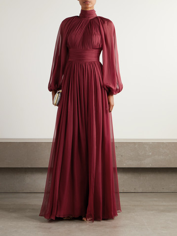 Zuhair Murad Pleated silk-chiffon turtleneck gown