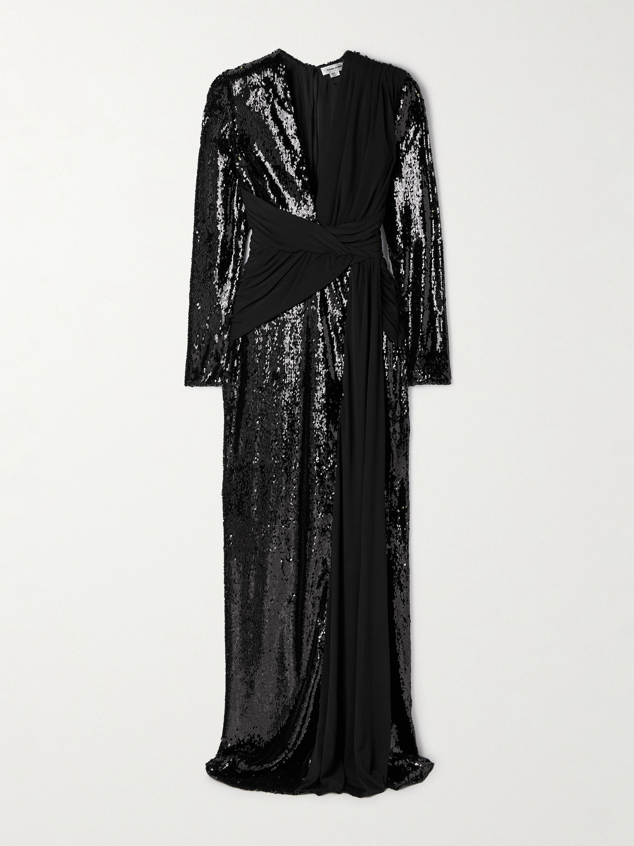 Zuhair Murad Draped Paneled Sequined Tulle And Jersey Gown In Black