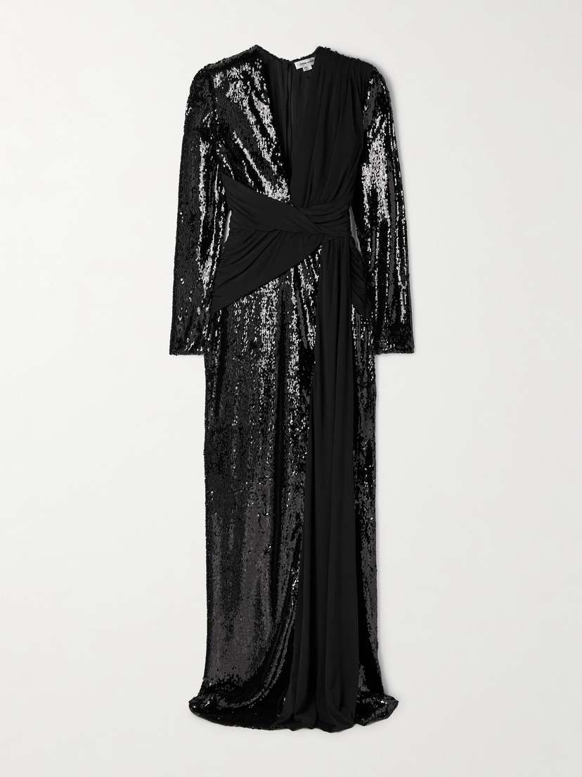 Zuhair Murad Draped Paneled Sequined Tulle And Jersey Gown