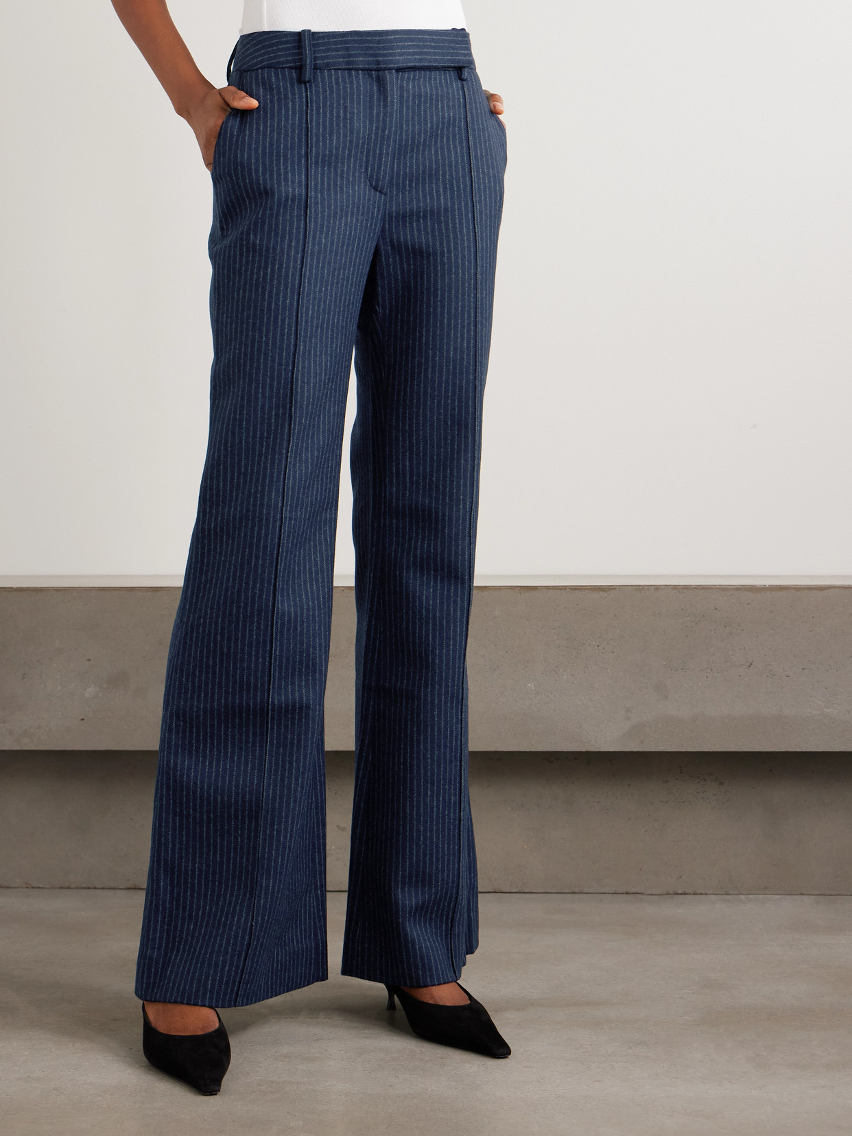 Cara Cara Tristan Pinstriped Brushed Wool-blend Flared Pants In Blue