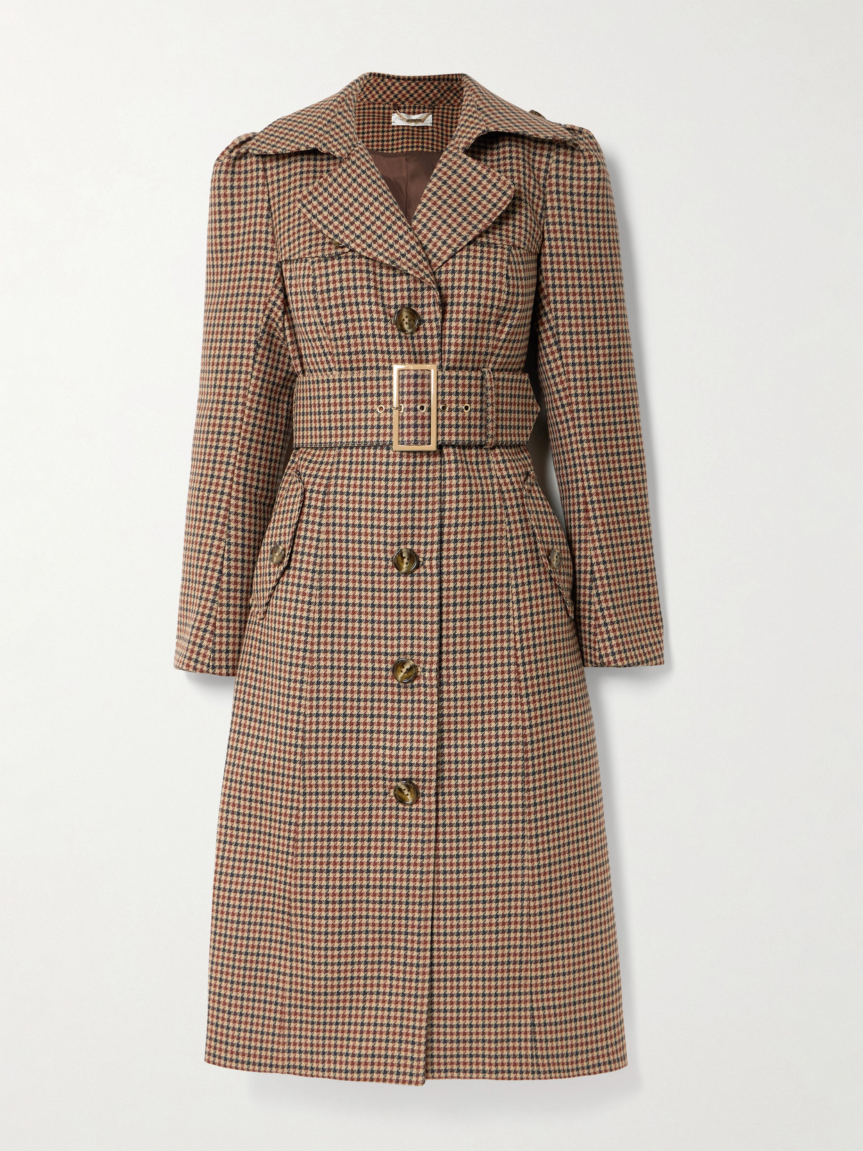 Cara Cara Charlie Houndstooth Wool Trench Coat In Brown