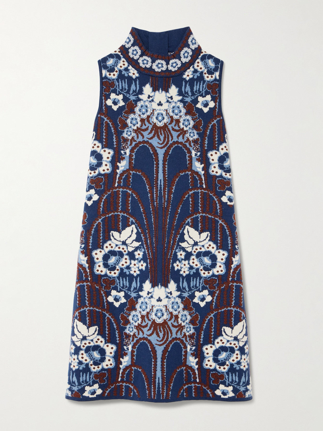 Cara Cara Ayla Jacquard-knit Metallic Wool-blend Turtleneck Mini Dress In Blue