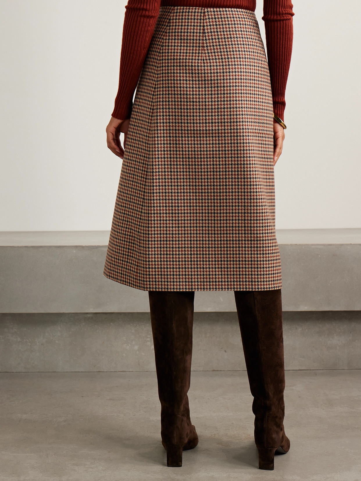 Cara Cara Luca Embellished Houndstooth Cotton-blend Tweed Wrap Midi Skirt In Brown