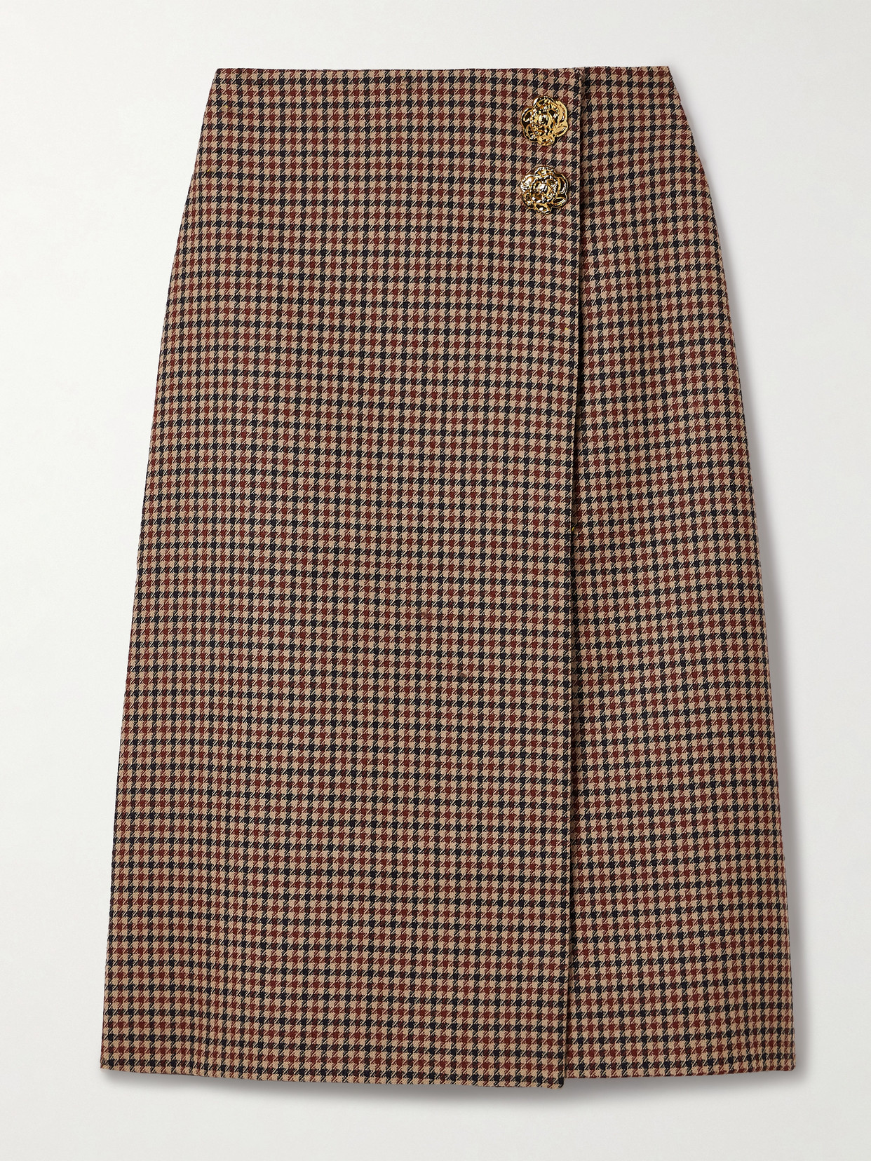 Cara Cara Luca Embellished Houndstooth Cotton-blend Tweed Wrap Midi Skirt In Brown