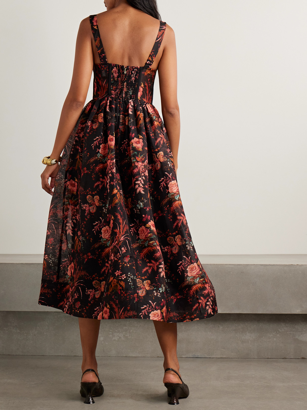 Cara Cara Phoebe Floral-print Linen And Silk-blend Midi Dress In Multi