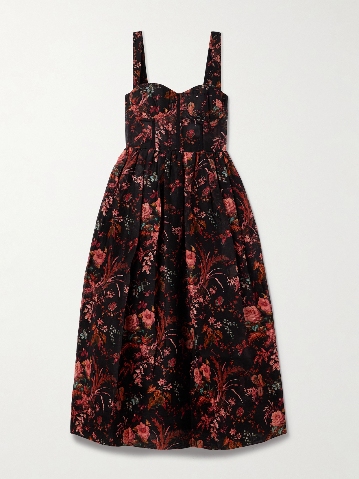 Cara Cara Phoebe Floral-print Linen And Silk-blend Midi Dress In Multi