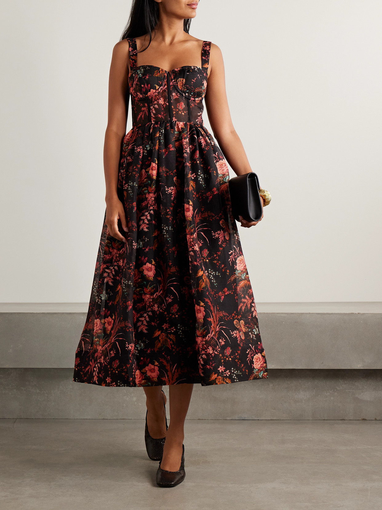 Cara Cara Phoebe Floral-print Linen And Silk-blend Midi Dress In Multi