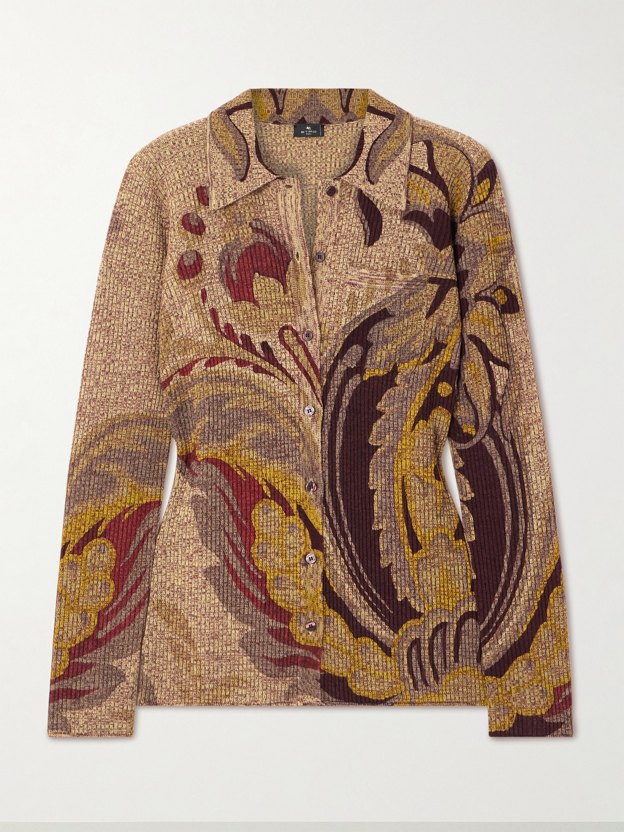 Etro Paisley-print Space-dyed Wool Cardigan In Brown