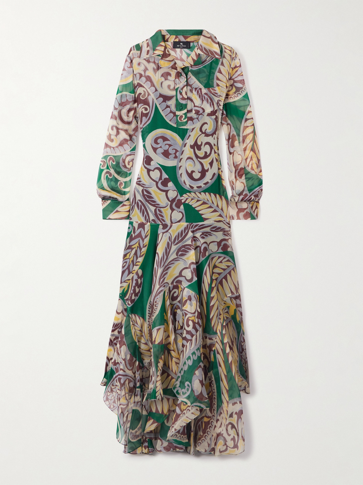 Etro Belted Asymmetric Paisley-print Silk-organza Maxi Dress In Gray