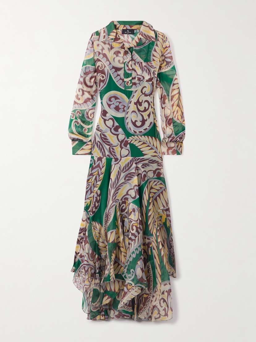 Etro Belted Asymmetric Paisley-print Silk-organza Maxi Dress