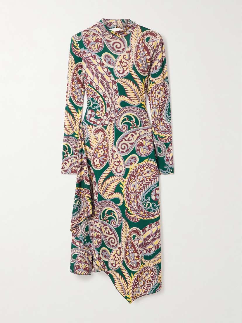 Etro Asymmetric Open-back Paisley-print Stretch-jersey Dress
