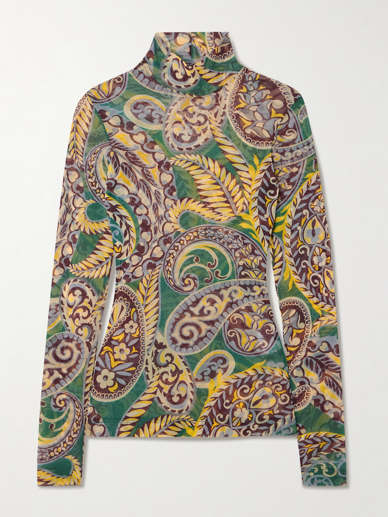 Etro Paisley-print Mesh Turtleneck Top In Multi