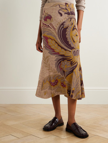 Etro Ribbed paisley-print wool skirt