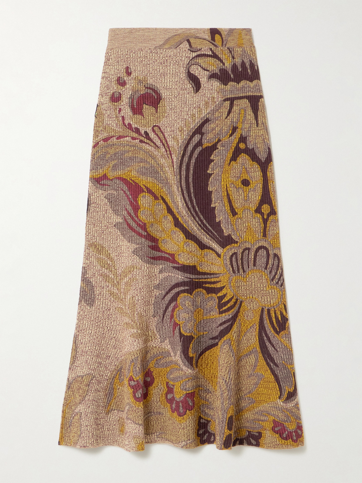 Etro Ribbed Paisley-print Wool Skirt In Multi