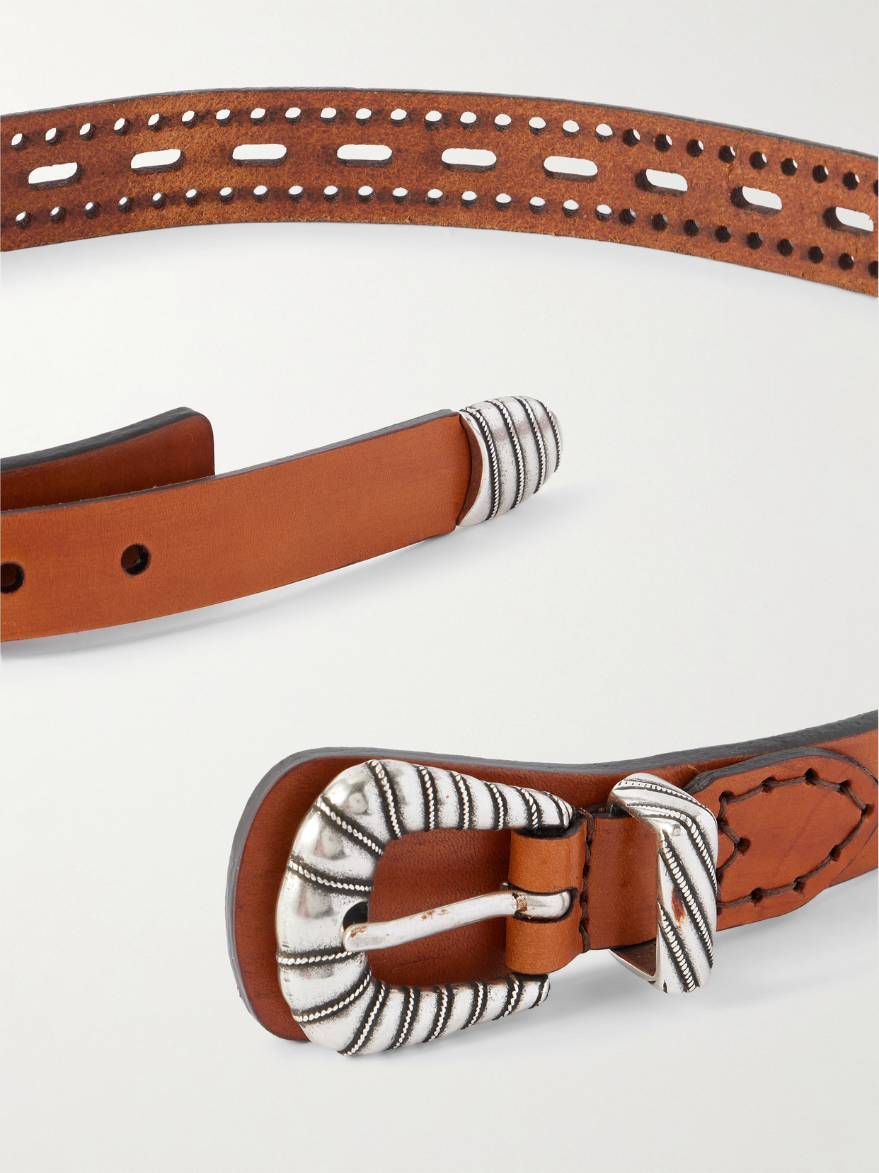 Etro Leather Belt With Openwork In Brown