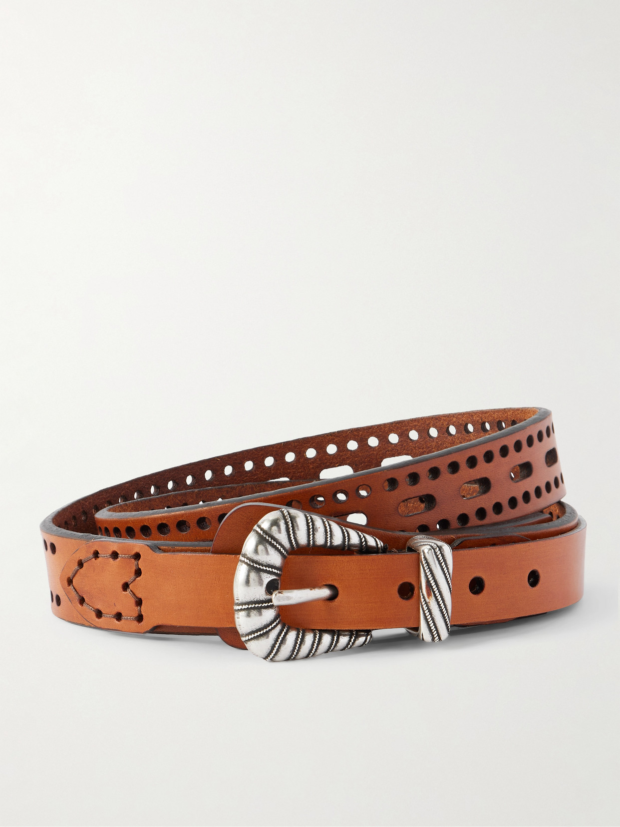 Etro Leather Belt With Openwork In Brown